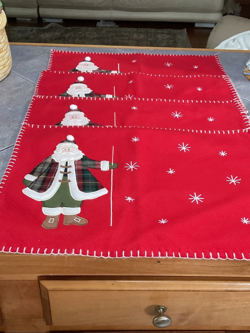 Red Santa Holiday placemats with Plaid Coat set of 4